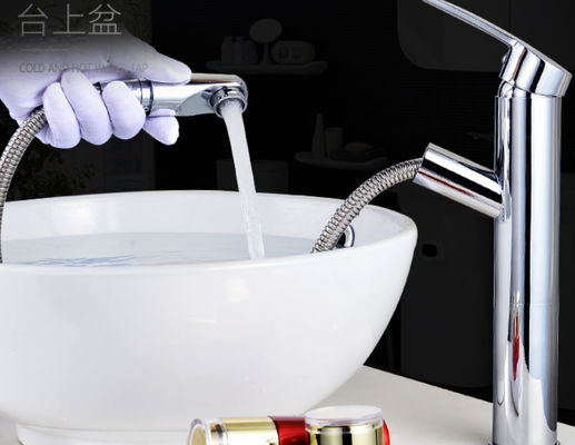 Single Hole Electroplate Washbasin Pull Out Sink Faucet