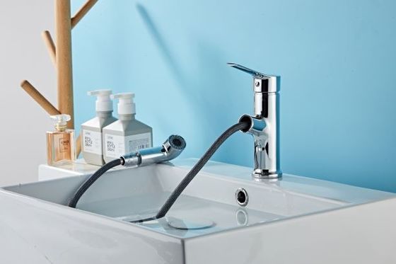 Single Hole Silver electroplate above Counter Copper Pull Faucet