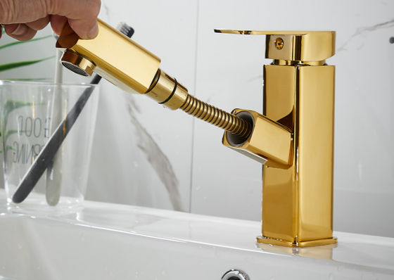 Brass 360°rotate Golden Pull Out Hotel Basin Faucet Tap