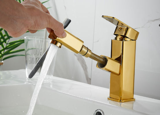 Brass 360°rotate Golden Pull Out Hotel Basin Faucet Tap