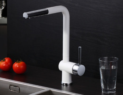 White Pull Out Rotatable Kitchen Scandinavian Copper Sink Faucet