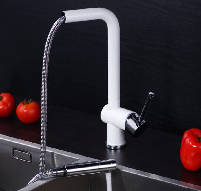 White Pull Out Rotatable Kitchen Scandinavian Copper Sink Faucet